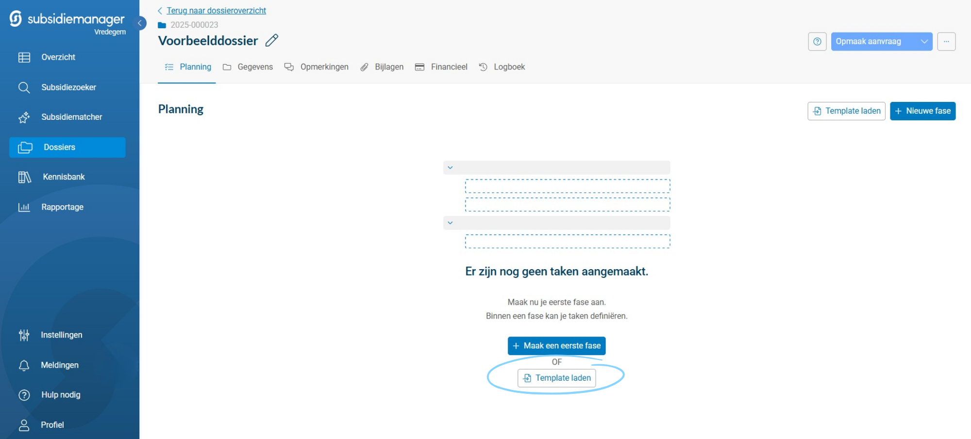 Laad jouw template in bij elk nieuw dossier en de planning vult zichzelf in.